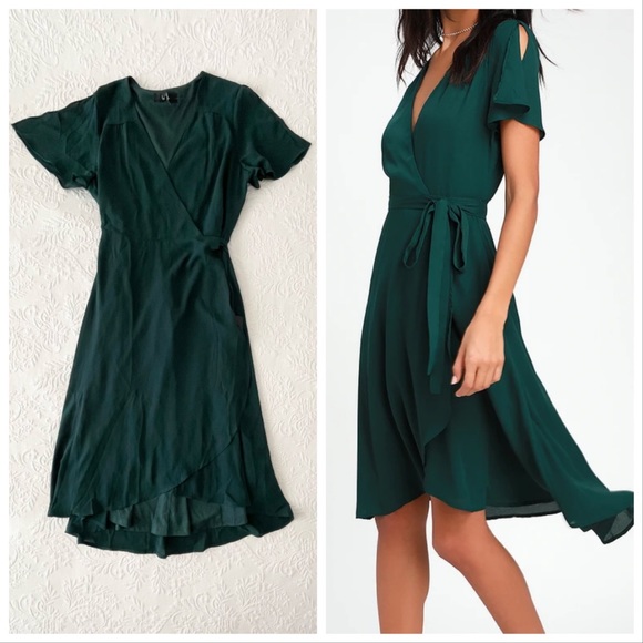 Lulus Dresses & Skirts - NWT Lulus Rise to the Occasion Emerald Green Midi Wrap Dress Large